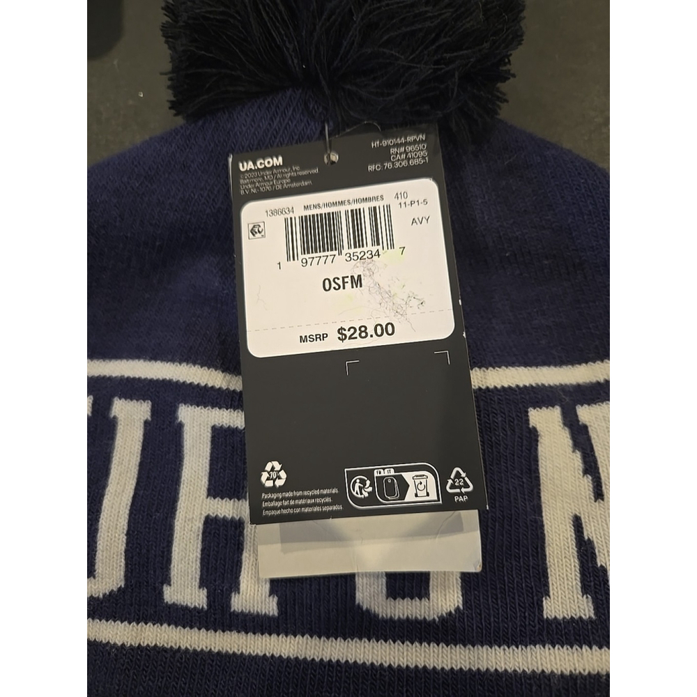 UNDER ARMOUR Mens "HalfTime Pom" Knit Beanie OSFM Ret@$28 Blue/white (C-31) - Picture 4 of 4